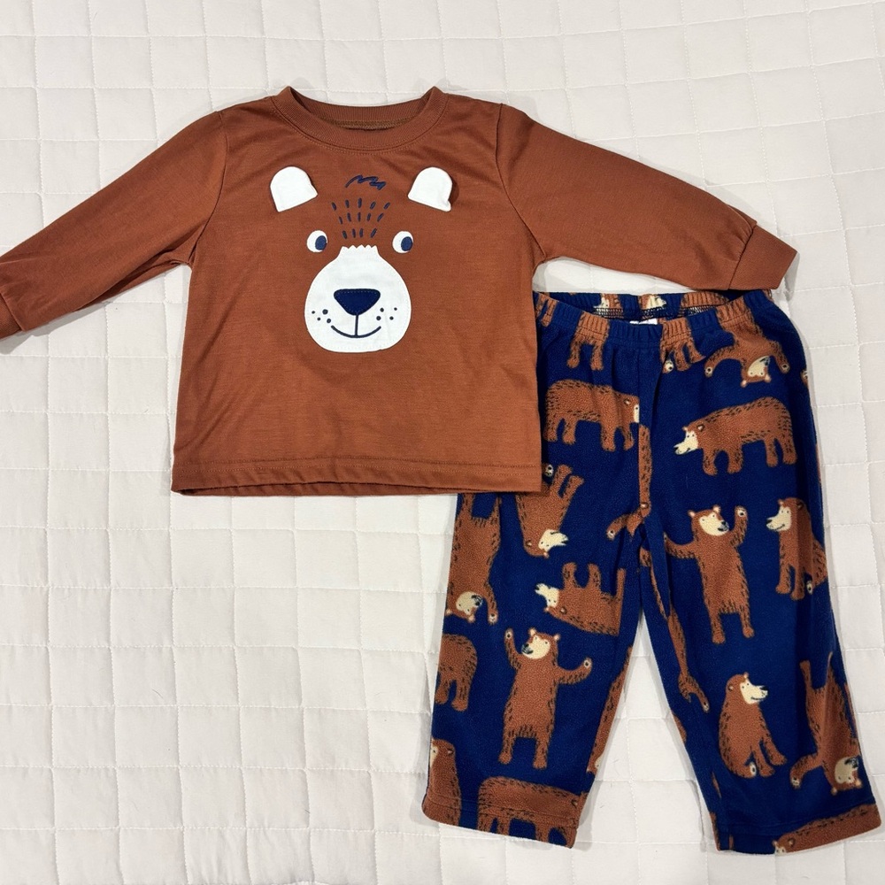 Carter’s Pajama Set Fleece Pants Blue with Bears Long Sleeve Shirt with Bear 18M
